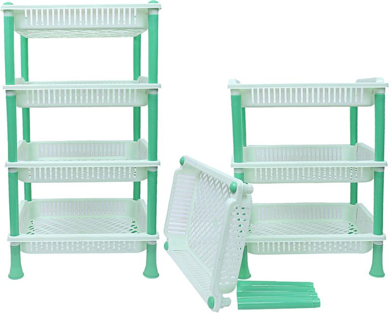 KUBER INDUSTRIES Fruits/Vegetables Kitchen Rack Plastic Plastic 2 Pieces 4 Layer Multi-purpose Kitchen Storage Basket Rack (Green)-CTKTC13286