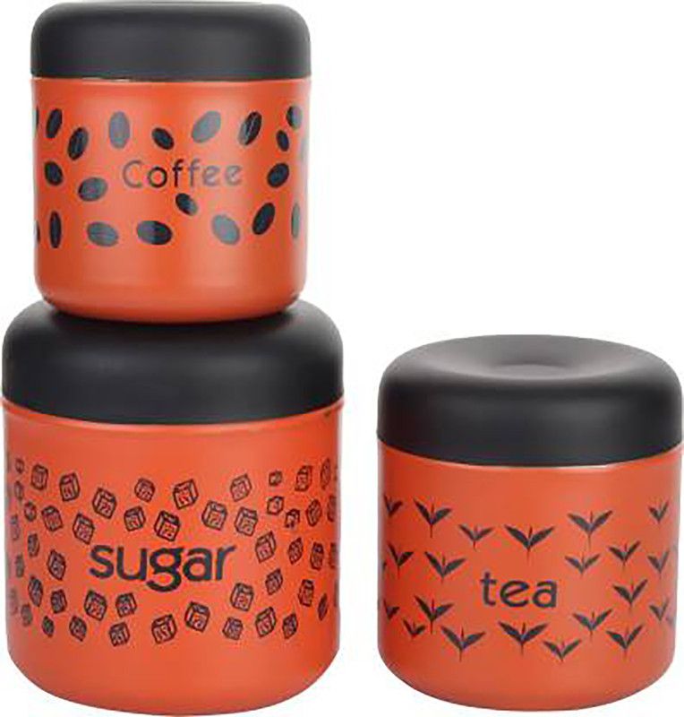 LINASHA Steel Tea Coffee & Sugar Container - 400 ml, 500 ml, 700 ml  (Pack of 3, Pink, Black)