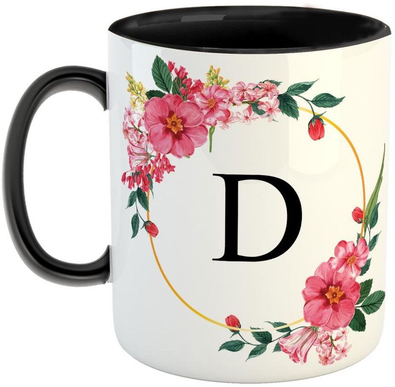 Furnish Fantasy Alphabet D Ceramic Coffee - Best Alphabet Gift for Family and Friends - Color - Black (1193) Ceramic Coffee Mug  (350 ml)