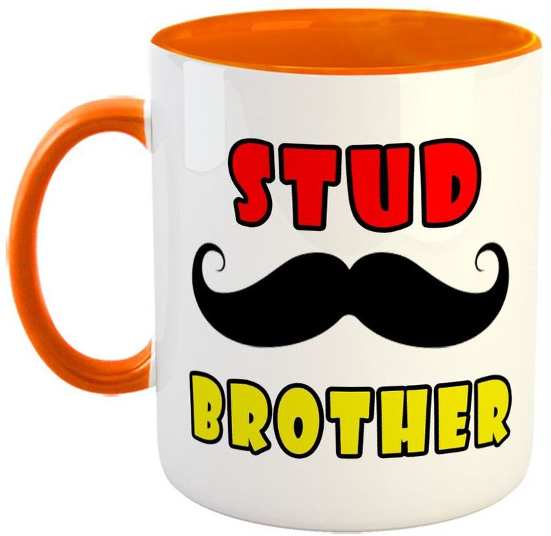 FABTODAY Stud Brother Coffee - Best Gift for Brother / Veerji on Birthday - Color - Orange Ceramic Coffee Mug  (350 ml)