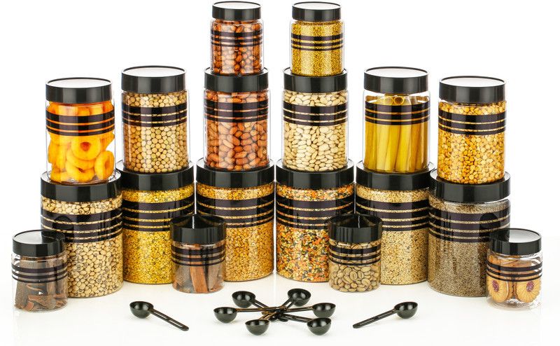 Savorier Plastic Grocery Container - 350 ml, 650 ml, 1200 ml  (Pack of 18, Black)
