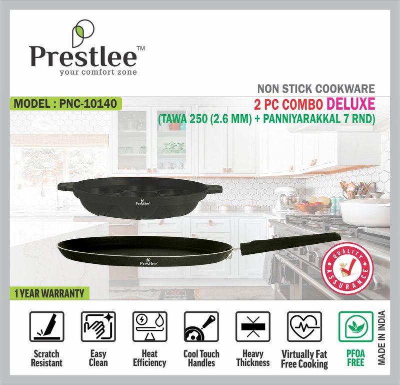 Sabari Prestlee PNC-10140 Non-Stick Cookware/Paddu Maker/Appam PanFlat Tawa/Tawa Pan Tawa 25 cm diameter  (Aluminium, Non-stick)