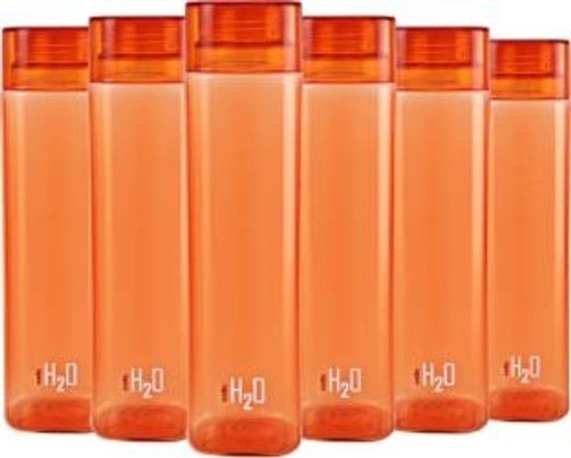 cello H2o Squaremate Plastic Water Bottle,1000 mL orange Bottle (Pack of 6, orange) 1000 ml Bottle  (Pack of 6, Orange, Plastic)