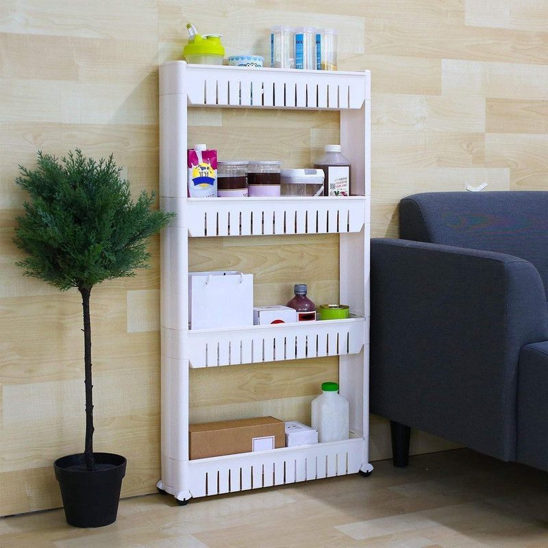 Nightstar Multipurpose 4 Tier Space Saving Storage Shelf With Wheels for Bathroom kitchen Containers Kitchen Rack  (Plastic, White)