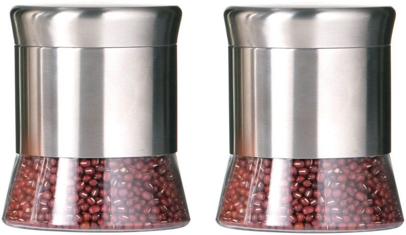 GLASSBAR - 360 ml Glass Grocery Container  (Pack of 2, Silver)