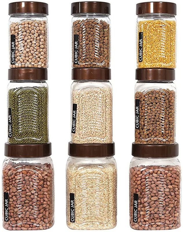 VOLIS Polypropylene Grocery Container - 750 ml, 1100 ml, 1800 ml  (Pack of 9, Brown)