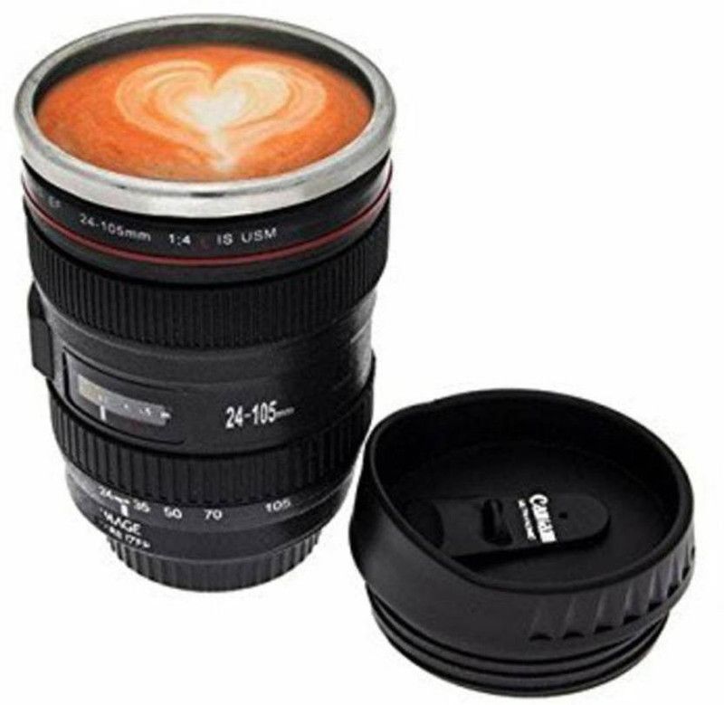 AHANA TRADER Camera Lens Coffee Drinks Leakproof Stainless Steel, Plastic Coffee Mug  (400 ml)