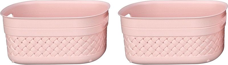 KOLORR Plastic Plastic Multipurpose Small Pack of 2 Daiso Pink Stitch Baskets for Home/Office Storage Basket  (Pack of 2)