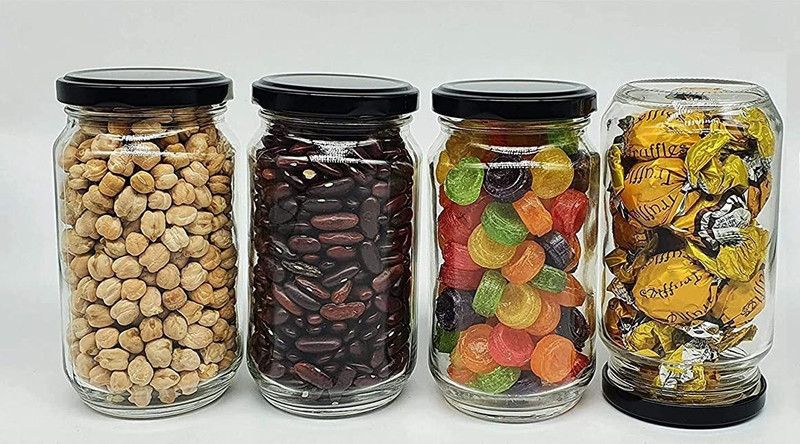 Adhunyk Glass Grocery Container - 1100 ml  (Pack of 4, Clear)