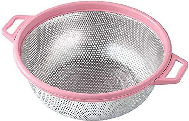 GOLDFINCH Stainless Steel Micro-Perforated Strainer Colander for Draining Rinsing Washing Heavy Duty Strainer for Kitchen Food/Pasta/Vegetable/Rice/Fruit/Noodles pack of 1 Strainer  (Multicolor)