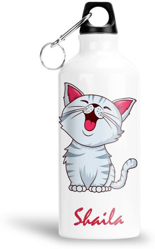 Furnish Fantasy Cute Cat Aluminium 750ml Water Bottle - Best Happy Birthday Gift, Shaila 750 ml Bottle  (Pack of 1, White, Aluminium)