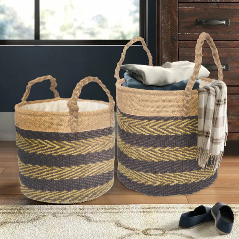 Macrame World Jute, Cotton, Polypropylene Handwoven Cotton LAHAR 2 pcs set Storage For Toys, Home, Kitchen, Bedroom Storage Basket  (Pack of 2)