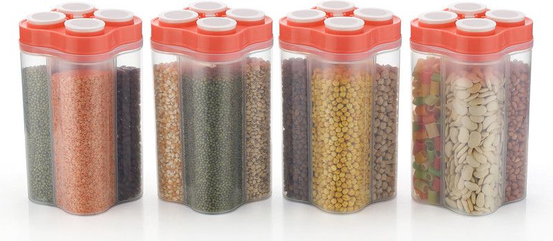QZICOM Plastic Grocery Container - 2400 ml  (Pack of 4, Red)