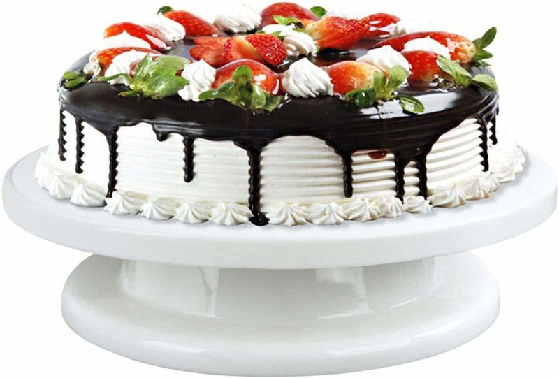DAITORY 360 Degree Rotating Revolving Cake Turn Table Plastic Cake Decorating Turntable Stand Cake Decoration Turning Table Tool with Plastic Cake Server (White, Pack of 1) Plastic Cake Server  (White, Pack of 1)