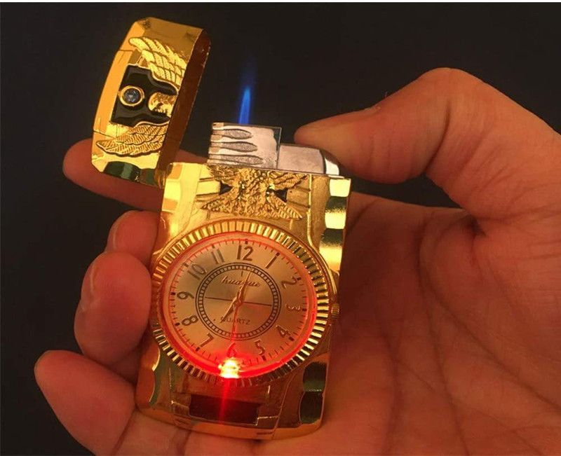 play run ™Windproof Lighter Jet Torch Gas Butane Bird Quartz Watch Steel Gas Lighter  (Gold, Pack of 1)