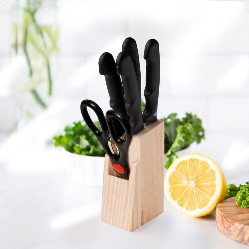 KLATO 6 Wood, Steel, Plastic Knife Set Knife Set with Wooden Block and Scissors, Knife Set for with Stand, Knife Set