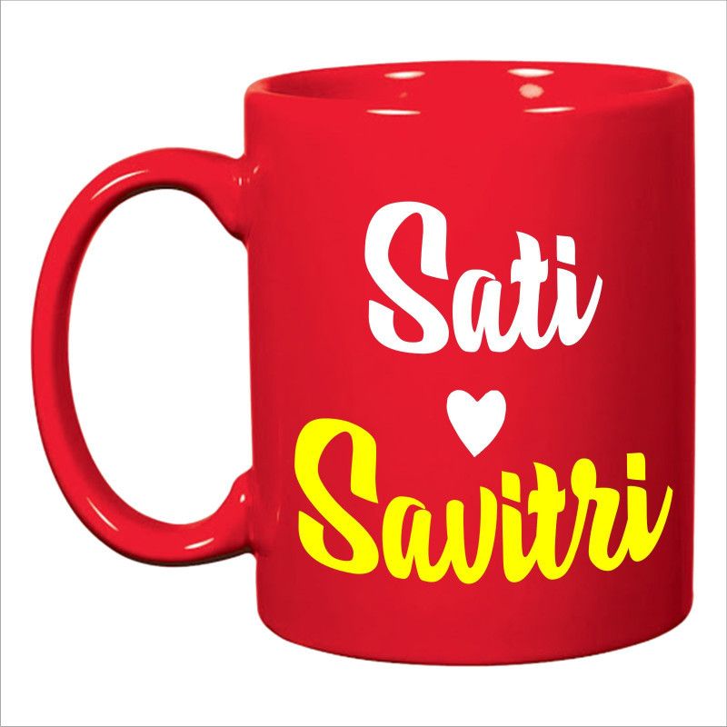 ADITI Designs Sati Savitri Love Clipart designs on solid red Ceramic Coffee Mug  (350 ml)