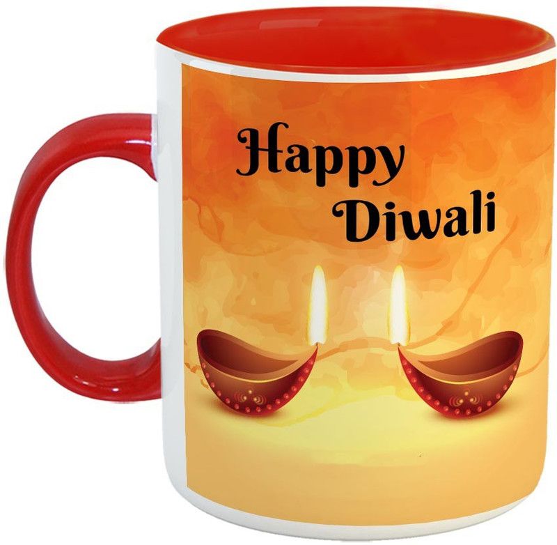 Furnish Fantasy Happy Diwali Ceramic Coffee - Best Diwali Gift - Color - Red (0818) Ceramic Coffee Mug  (350 ml)