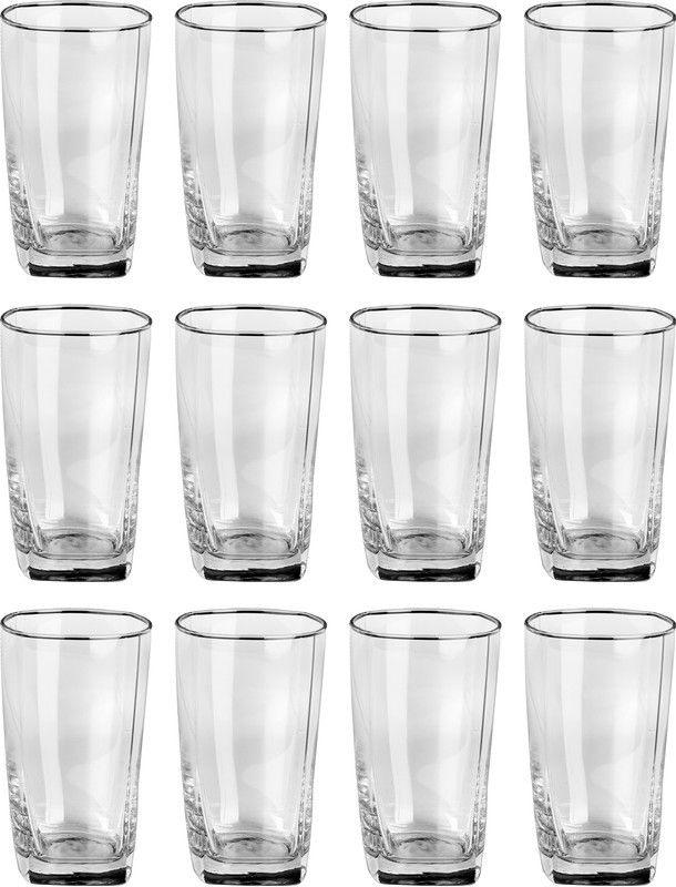 Somil (Pack of 12) Stylish Shape Self Designer Multipurpose Glass Design No-S04 Set Of 12 Glass Set Water/Juice Glass  (350 ml, Glass, Clear)