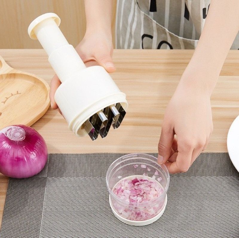 Adhunik Rasoi Light Weight Hand Press Cutter Ginger Dish Onion Chopper Cutting And Processing Stainless Steel Garlic Chopper Crusher Fruit Vegetable Tools Vegetable Grater & Slicer  (1 Onion Chopper)