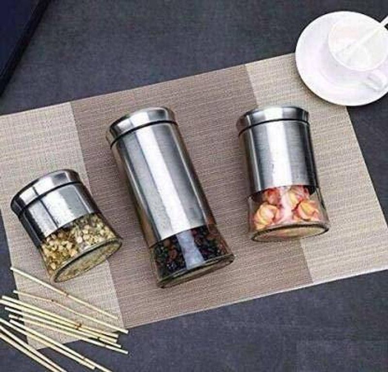 GREATZON ENTERPRISE Steel Grocery Container - 350 ml, 550 ml, 800 ml  (Pack of 3, Silver)