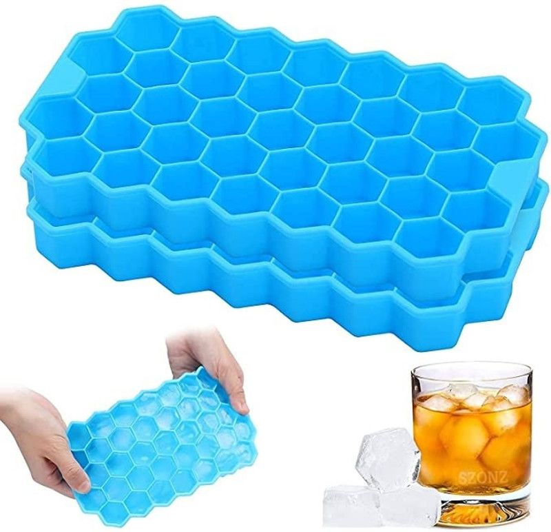 Fitprism Flexible Silicone Honeycomb Ice Cube Tray 37 in 1 blue pack of 2 Blue Silicone Ice Cube Tray  (Pack of2)