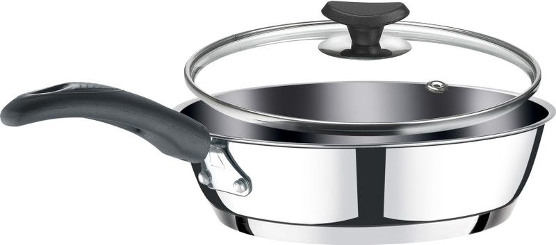 CRYSTAL Fry Pan 22 cm diameter with Lid 1 L capacity  (Stainless Steel, Induction Bottom)