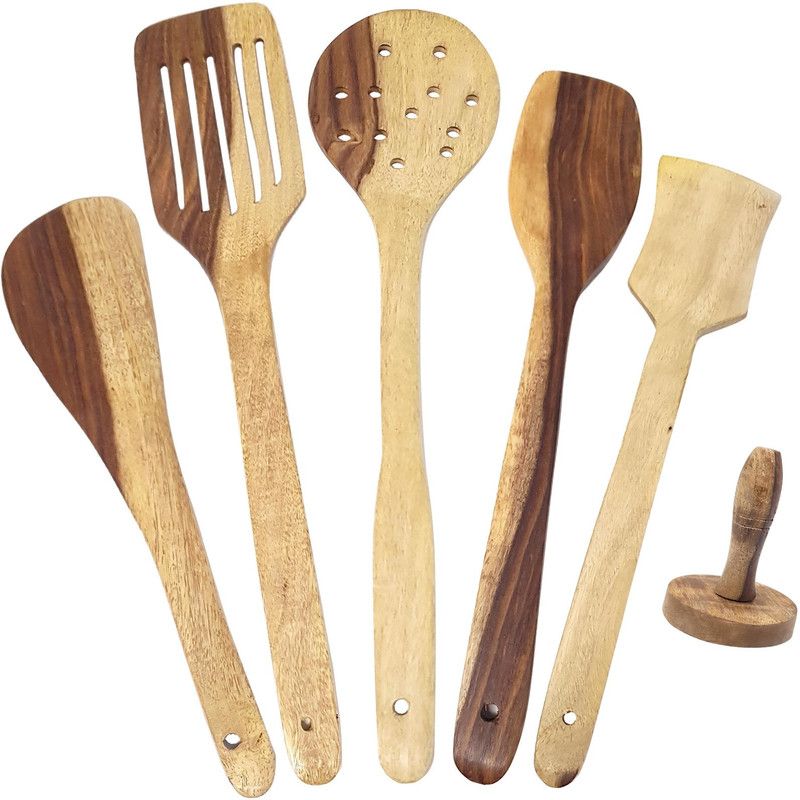 DESI KARIGAR Wooden Ladle  (Pack of 6)