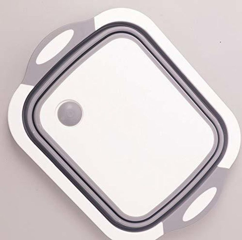 KitchenFest Collapsible Cutting Board Foldable Multi-Function Kitchen Plastic Washing and Draining Veggies Fruits Food Grade Sink Plastic, Silicone Cutting Board  (White, Grey Pack of 1 Dishwasher Safe)
