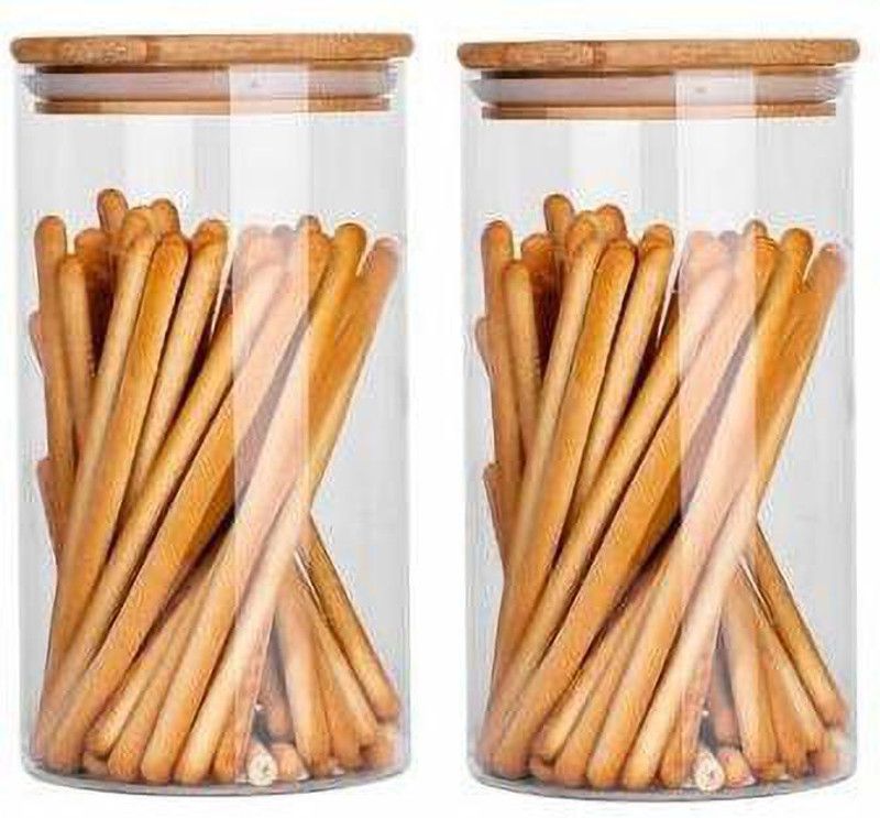kelvee Glass Food Storage Containers Airtight Food Jars with Bamboo Lid, (1000 ml) Kitchen Canisters for Sugar,Candy, Cookie, Rice and Spice Jars, Set of 2 - 1000 ml Glass Grocery Container  (Pack of 2, Clear)