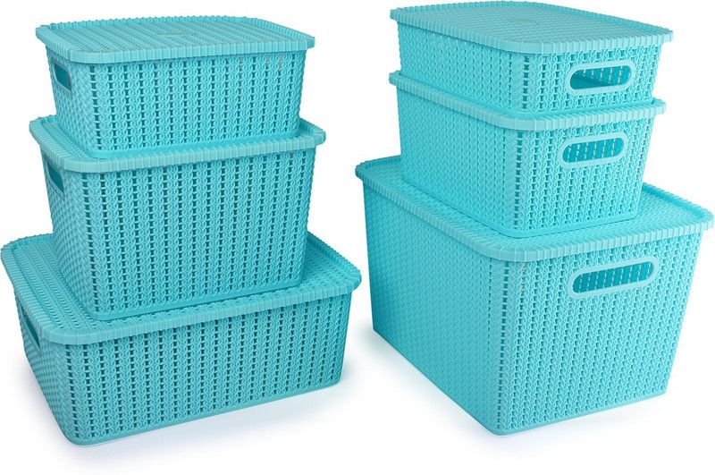 Cello Plastic StyleKnit Multi Storage Basket Set of 6,Blue Storage Basket  (Pack of 6)