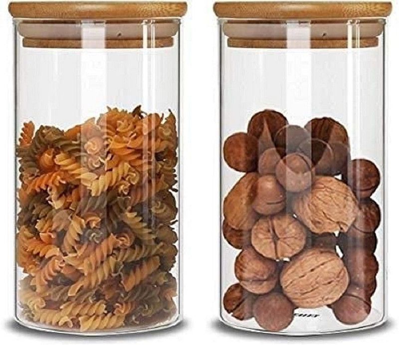 TINSUHG Glass Grocery Container - 1000 ml  (Pack of 2, Clear)