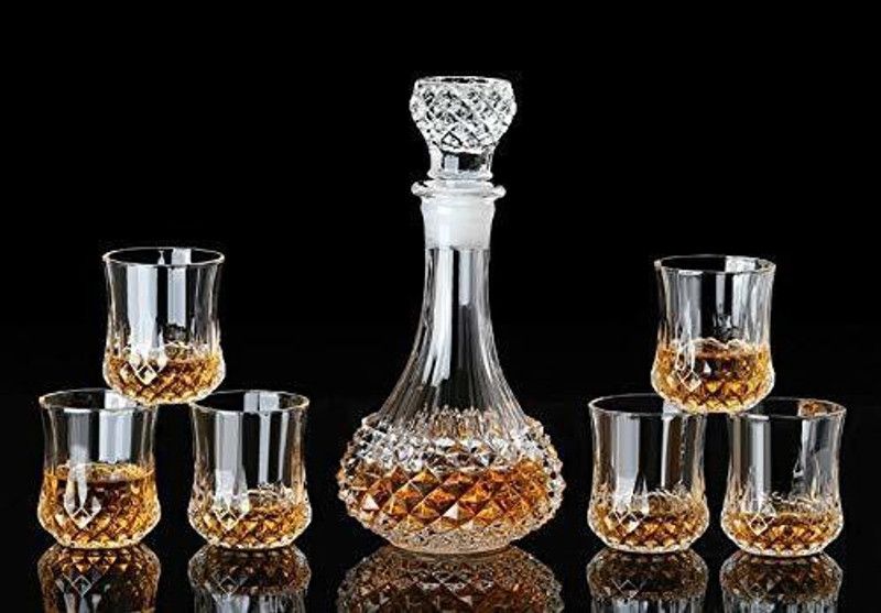 Fiery European Style Crystal clear Set of (1 Decanter + 6 Glasses) Decanter  (Glass, 27 oz)