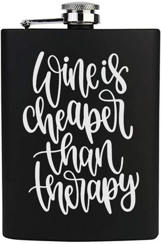 TRAQ WINE IS CHEAPER THAN THERAPY ENGRAVED STAINLESS STEEL POCKET LIQUOR FLASK STAINLESS STEEL Hip Flask  (230 ml)