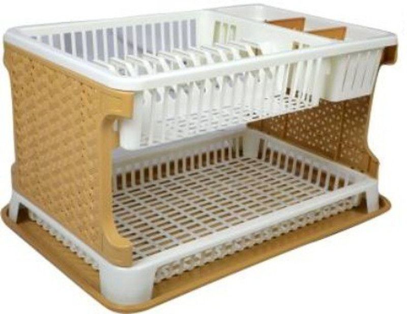 N H Enterprise Utensil Kitchen Rack Plastic New Kitchen Organizer Rack with water storing tray (Beige)