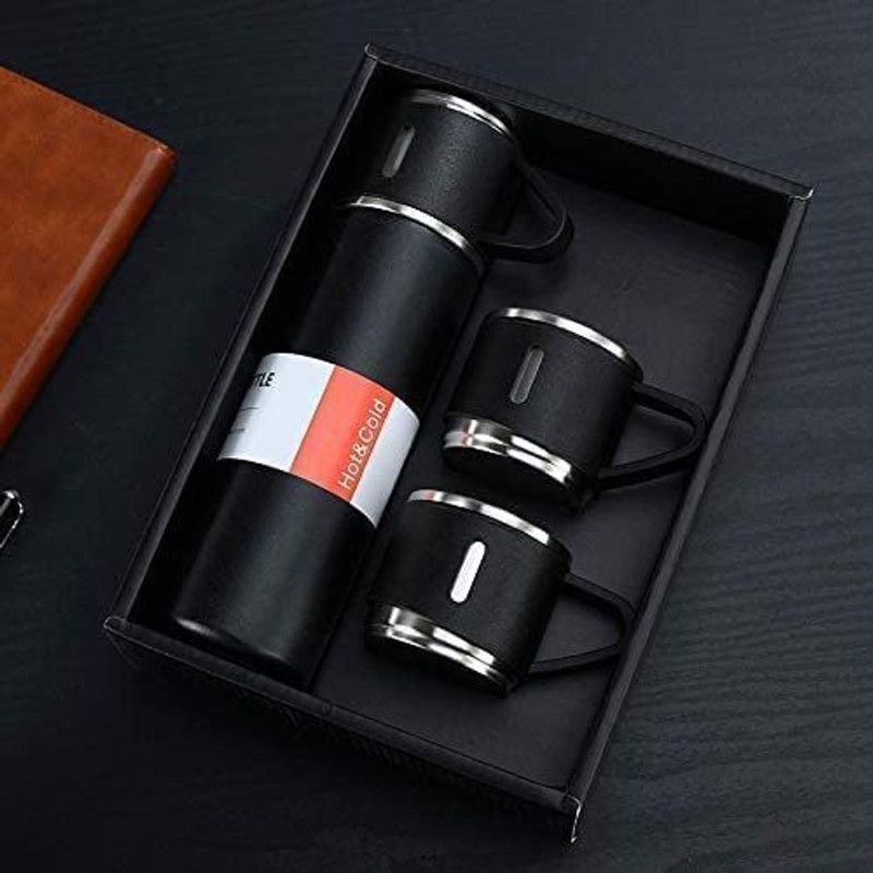huffpanda flask with cups 500 ml Flask  (Pack of 3, Multicolor, Steel)