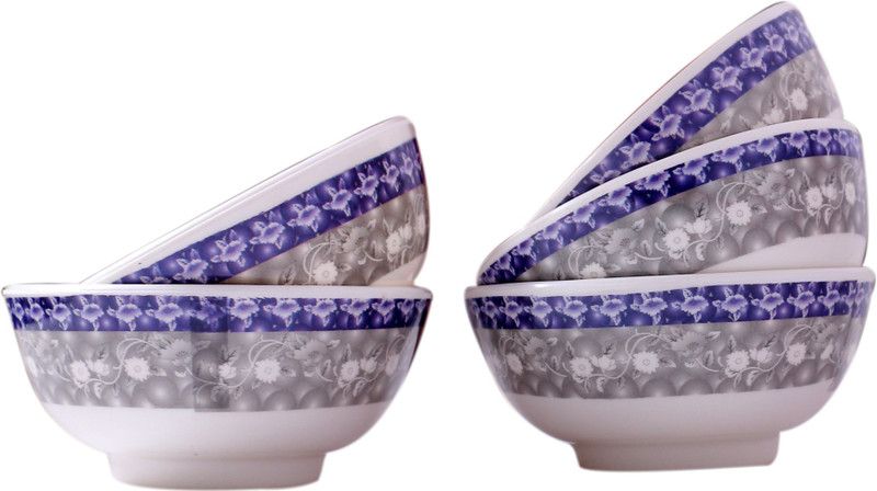 SPRING ART Melamine Serving Bowl CLASSIC KATORI  (Pack of 5, White, Blue)