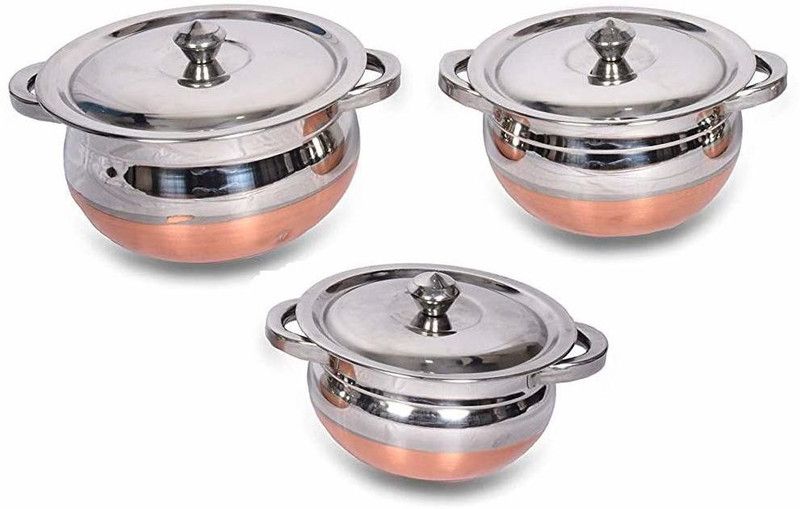 damurhu Stainless steel Copper Bottom Handi Set Of 3 Handi 1 L with Lid  (Copper)