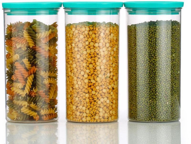Rsmit Round container - 1400 ml Plastic Cereal Dispenser  (Pack of 3, Blue, Clear)