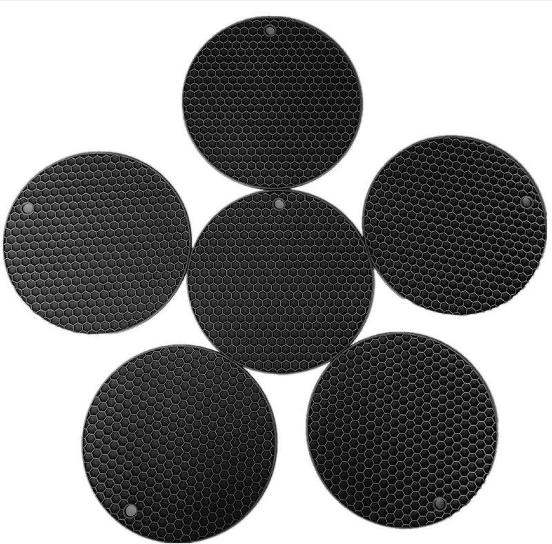 Ramkuwar Silicone Honey Comb Mat Black Pack of 6 Matte Trivet  (Pack of 6)