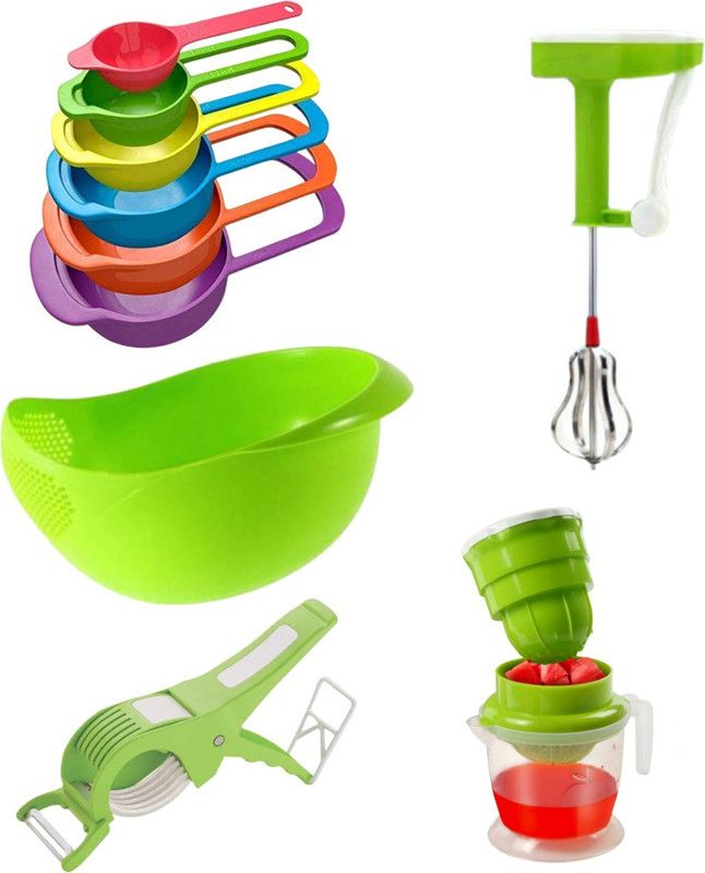 A1 CLASS Smart Kitchen Tool Combo Set 2 in 1 Vegetable Cutter Nano Fruit Juicer,Rice Bowl ,Spoon Set (6 pcs),Hand Blender Multicolor Kitchen Tool Set  (Multicolor, Cutter, Juicer, Cooking Spoon, Blender)