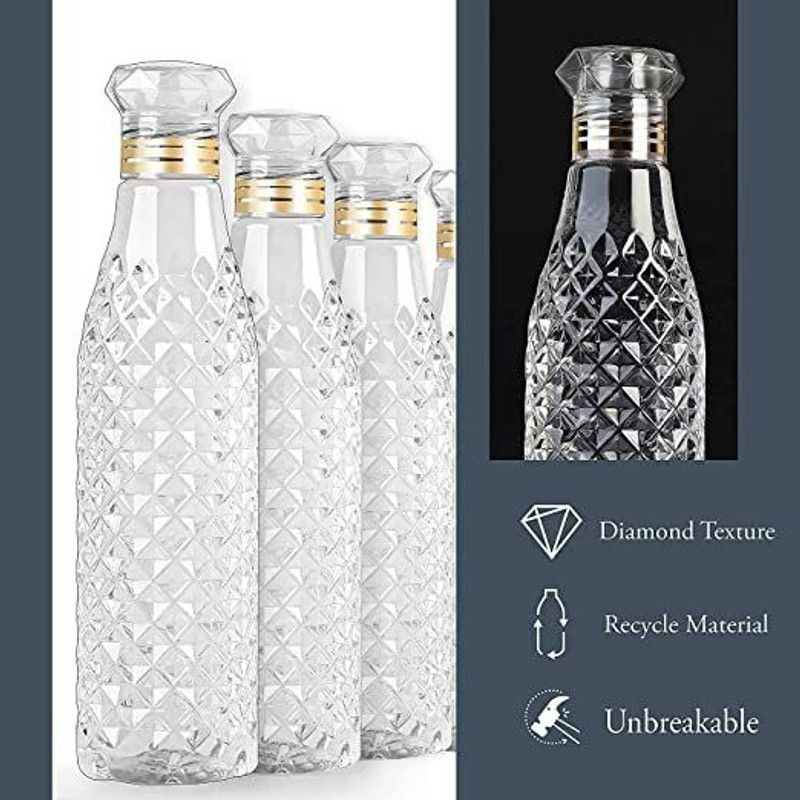 Bahuchar Water Bottle Fridge Home n Office, Transparent (Crystal Diamond Set of 3) 1000 ml Bottle  (Pack of 3, Clear, PET)