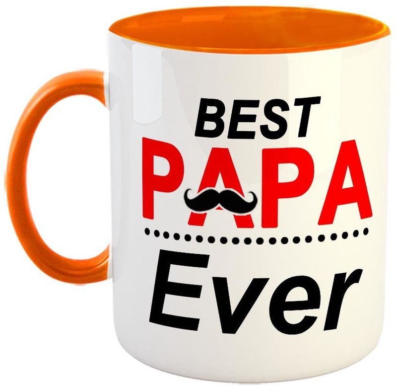 FABTODAY Best Papa Ever Coffee - Best Gift for Dad on Birthday/Father's Day - Color - Orange Ceramic Coffee Mug  (350 ml)