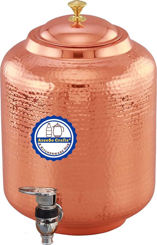 AzeeSo Crafts 11 Liter Copper Hammered Dispenser Container Tank Pot, Pure Copper Storage Jar Bottom Loading Water Dispenser