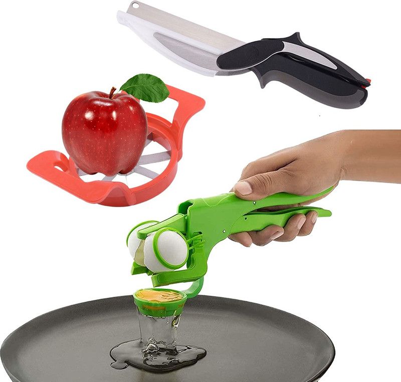 StupidCart Combo of 3 | Plastic Handheld Egg Breaker, Egg Cracker, Egg Opener | Cleaver Cutter | Apple Cutter | Kitchen Tool Set  (Green, Cutter, Knife)