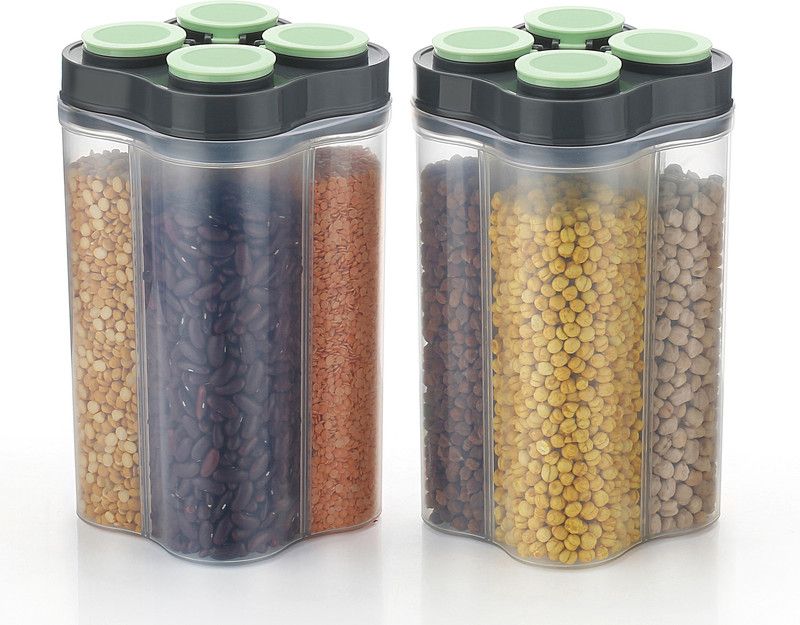QZICOM Plastic Grocery Container - 2400 ml  (Pack of 2, Grey)