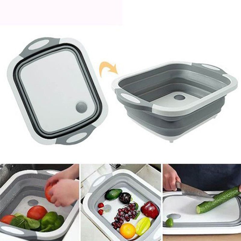 Scoll Foldable Collapsible 3-in-1 Chopping Board, Vegetable Fruit, drain sink Plastic Fruit & Vegetable Basket  (White)