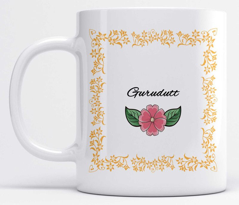 Name Gurudutt Printed Orange Frame Design White Ceramic Coffee Mug  (350 ml)