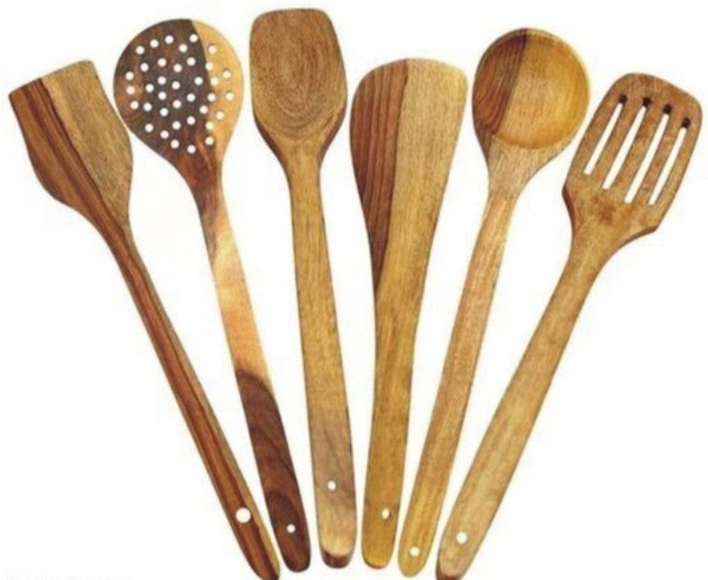 V99 Coooking Spoons Set Of 6 Kitchen Tool Set  (wood color)