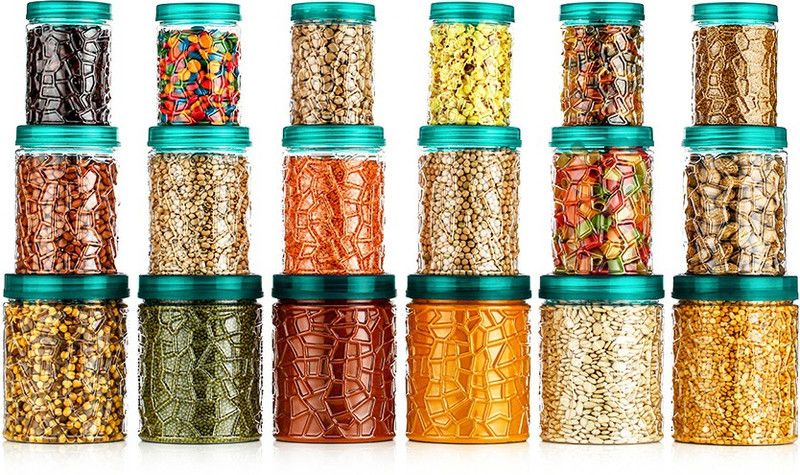 Auxiq 100% Unbreakable Air Tight Modular Kitchen Plastic Storage Containers Jars Canister Box Combo Set - 250 ml, 500 ml, 1000 ml Plastic Grocery Container  (Pack of 18, Clear)